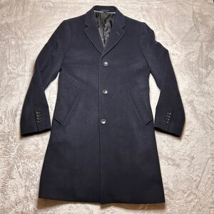 J. Crew Ludlow Topcoat Overcoat Mens Size 36R Cashmere Wool Blend Blue Italy